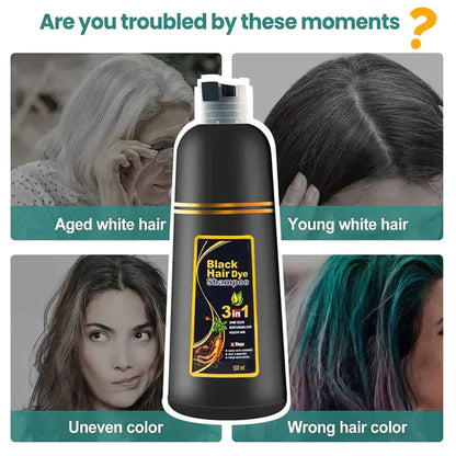 BLACK HAIR DYE SHAMPOO 3-IN-1 (NO SIDE EFFECT) - 🔥Buy 1 Get 1 Free 🔥