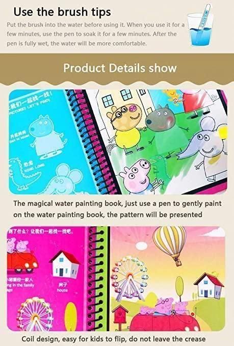 Reusable Magic Water Quick Dry Book | Water Coloring Book Doodle with Magic Pen Painting Board for Children Education Drawing Pad (Multi Color, 4 Books)