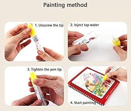 Reusable Magic Water Quick Dry Book | Water Coloring Book Doodle with Magic Pen Painting Board for Children Education Drawing Pad (Multi Color, 4 Books)