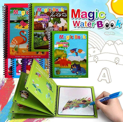 Reusable Magic Water Quick Dry Book | Water Coloring Book Doodle with Magic Pen Painting Board for Children Education Drawing Pad (Multi Color, 4 Books)